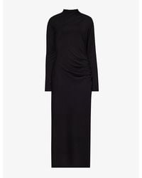 Vince - High-neck Side-ruched Stretch-woven Midi Dress - Lyst