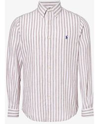 Polo Ralph Lauren - Stripe-pattern Brand-embroidered Linen Shirt - Lyst