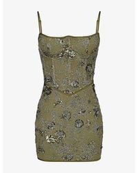 House Of Cb - Naima Hand-Beaded Embellished Mesh Mini Dress Xs (A-C Cup) - Lyst