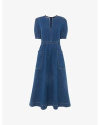 Whistles - Short-Sleeve Denim Midi Dress - Lyst