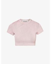 Alexander Wang - Brand-embossed Cropped Stretch-cotton T-shirt - Lyst