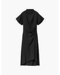 AllSaints Laura Silk Blend One Shoulder Maxi Dress,, Charm in Black | Lyst