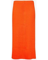 Vince - Elasticated-waist Rib-knit Cotton-blend Jersey Midi Skirt - Lyst