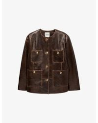 Sandro - Distressed Button-Embellished Leather Jacket - Lyst