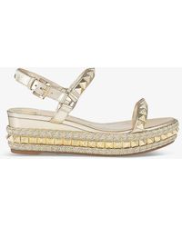 Christian Louboutin - Pyraclou 60 Stud-embellished Suede Wedge Sandals - Lyst