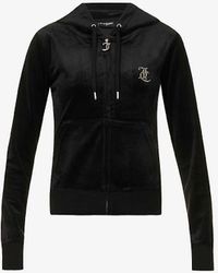 Juicy Couture - Rhinestone-embellished Ribbed-trim Velour Hoody - Lyst
