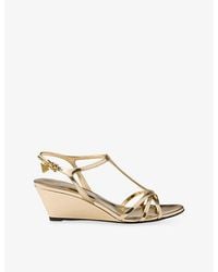 Prada - Logo-Engraved Metallic Leather Heeled Sandals - Lyst