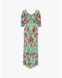 Ro&zo - Poppy-Print Tie-Front Woven Midi Dress - Lyst