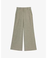 Maje - Striped Wide-Leg Cotton And Linen-Blend Trousers - Lyst