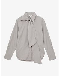 Reiss - Elowen Striped Tie-Neck Cotton Shirt - Lyst