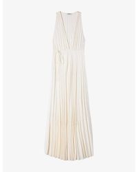 Sandro - Pleated V-Neck Woven Maxi Dress - Lyst