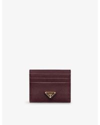 Prada - Logo-Plaque Saffiano Leather Card Holder - Lyst