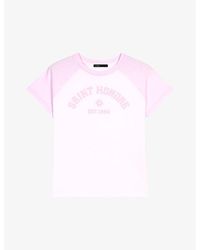 Maje - Logo Text-embroidered Cotton T-shirt - Lyst