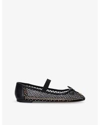 Dune - Happening Crystal-embellished Faux-leather And Mesh Ballet Pumps - Lyst