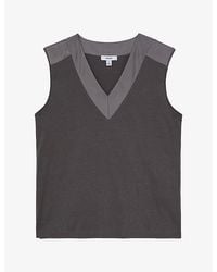 Reiss - Kallie Contrast-Trim Silk-Blend Top - Lyst