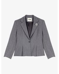 Maje - Short Brooch-Embellished Stretch Wool-Blend Jacket - Lyst