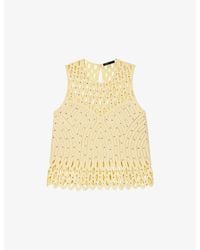 Maje - Crochet Rhinestone-Embellished Woven Top - Lyst