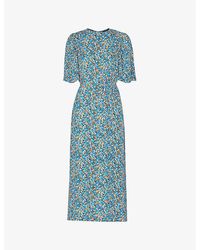 Whistles - Floral-print Short-sleeve Woven Midi Dress - Lyst