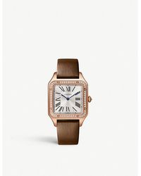 Cartier - Crwjsa0018 Santos-dumont Large Model 18ct Rose-gold, Diamond And Leather Watch - Lyst