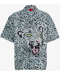 HUGO - Open Animal-Print Relaxed-Fit Short-Sleeve Cotton Shirt - Lyst