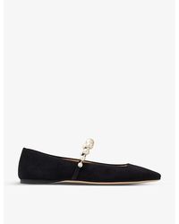 Jimmy Choo - Ade Pearl And Crystal-embellished Suede Ballet Flats - Lyst