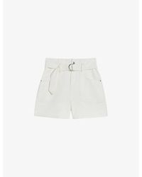 Ted Baker - Selda Belted-waist High-rise Stretch-cotton Shorts - Lyst