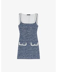 Maje - Square-Neck Tweed Cotton-Blend Mini Dress - Lyst