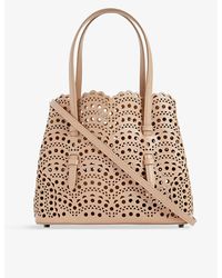 Alaïa - Sable Mina Laser-Cut Leather Top-Handle Bag 1 - Lyst