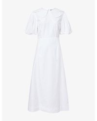 Simone Rocha - Puff-Sleeve Petal-Collar Cotton Midi Dress - Lyst