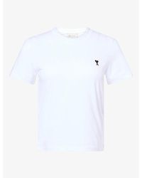 Ami Paris - Contrast Logo-Embroidered Cotton T-Shirt - Lyst