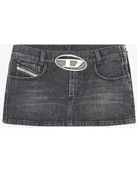 DIESEL - De-ron S Logo-buckle Low-rise Stretch-denim Mini Skirt 8 - Lyst