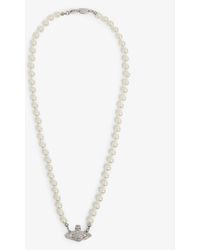 Vivienne Westwood - Mini Bas Relief Brass, Swarovski Crystal And Pearl Pendant Necklace - Lyst