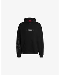 HUGO - Branded-Print Kangaroo-Pocket Cotton-Jersey Hoody - Lyst