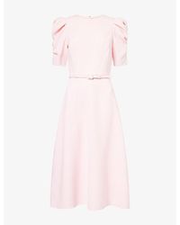 Carolina Herrera - Puffed-Sleeve Belted Crepe Midi Dress - Lyst