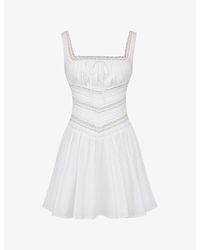 House Of Cb - Tiffani Square-Neck Lace-Trim Stretch-Cotton Mini Dress - Lyst
