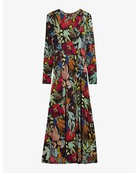 Ted Baker - Alexann Floral-print Long-sleeve Stetch-woven Midi Dress - Lyst