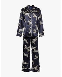 Olivia Von Halle - Lila Graphic-Print Silk-Satin Pyjama Set - Lyst