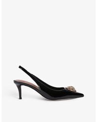 Kurt Geiger - Belgravia Crystal-Embellished Eagle-Head Patent Sling Back Sandals - Lyst