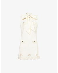 Self-Portrait - Broderie Embroidered Denim Mini Dress - Lyst