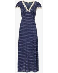 RIXO London - Vy Polka Dot Clarice Lace-trim Silk Maxi Dress - Lyst