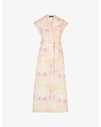 Whistles - Hexagon-print Cotton And Linen-blend Midi Dress - Lyst