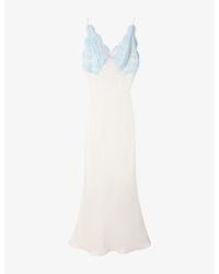 Sandro - V-Neck Lace-Trim Satin Maxi Dress - Lyst
