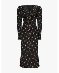 Alessandra Rich - Floral-Print Collared Silk Midi Dress - Lyst