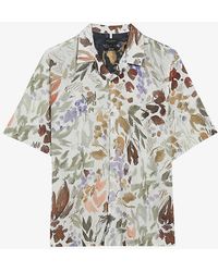 Ted Baker - Moselle Floral-print Relaxed-fit Linen And Cotton-blend Shirt - Lyst