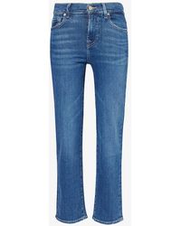 7 For All Mankind - The Straight Crop Slim-leg Mid-rise Stretch-denim Jeans - Lyst