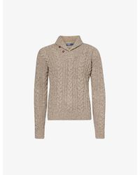 Polo Ralph Lauren - Shawl-collar Cable Recycled Wool And Nylon-blend Knitted Jumper X - Lyst