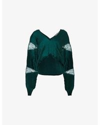 eem - Lace Insert Plisse Long-Sleeve Woven Top - Lyst