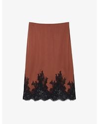 Whistles - Lace-Hem Satin Midi Skirt - Lyst