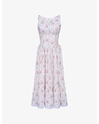 House Of Cb - Sienna Floral-Print Side-Tie Stretch-Cotton Midi Dress Xs (A-C Cup) - Lyst