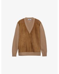 Prada - V-Neck Suede And Cashmere Jumper - Lyst
